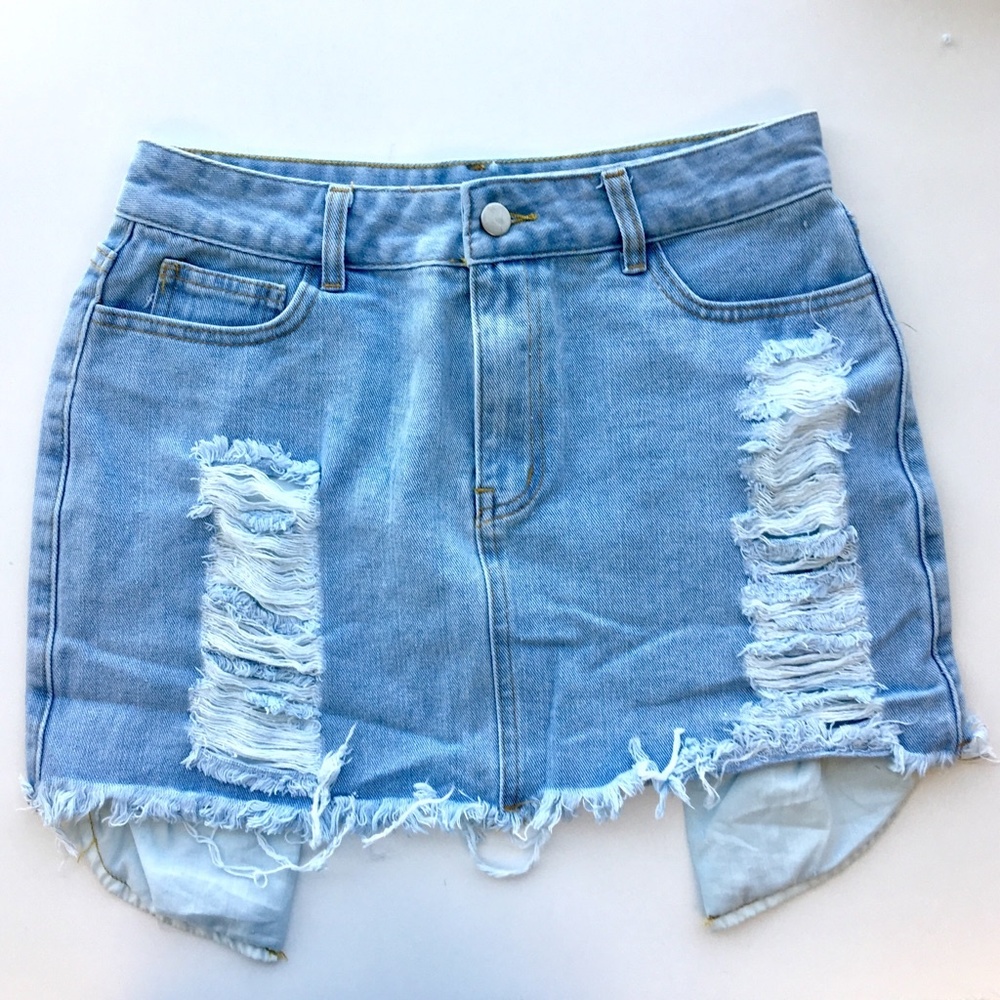 Distressed Denim Mini Skirt - Picture 4 of 8